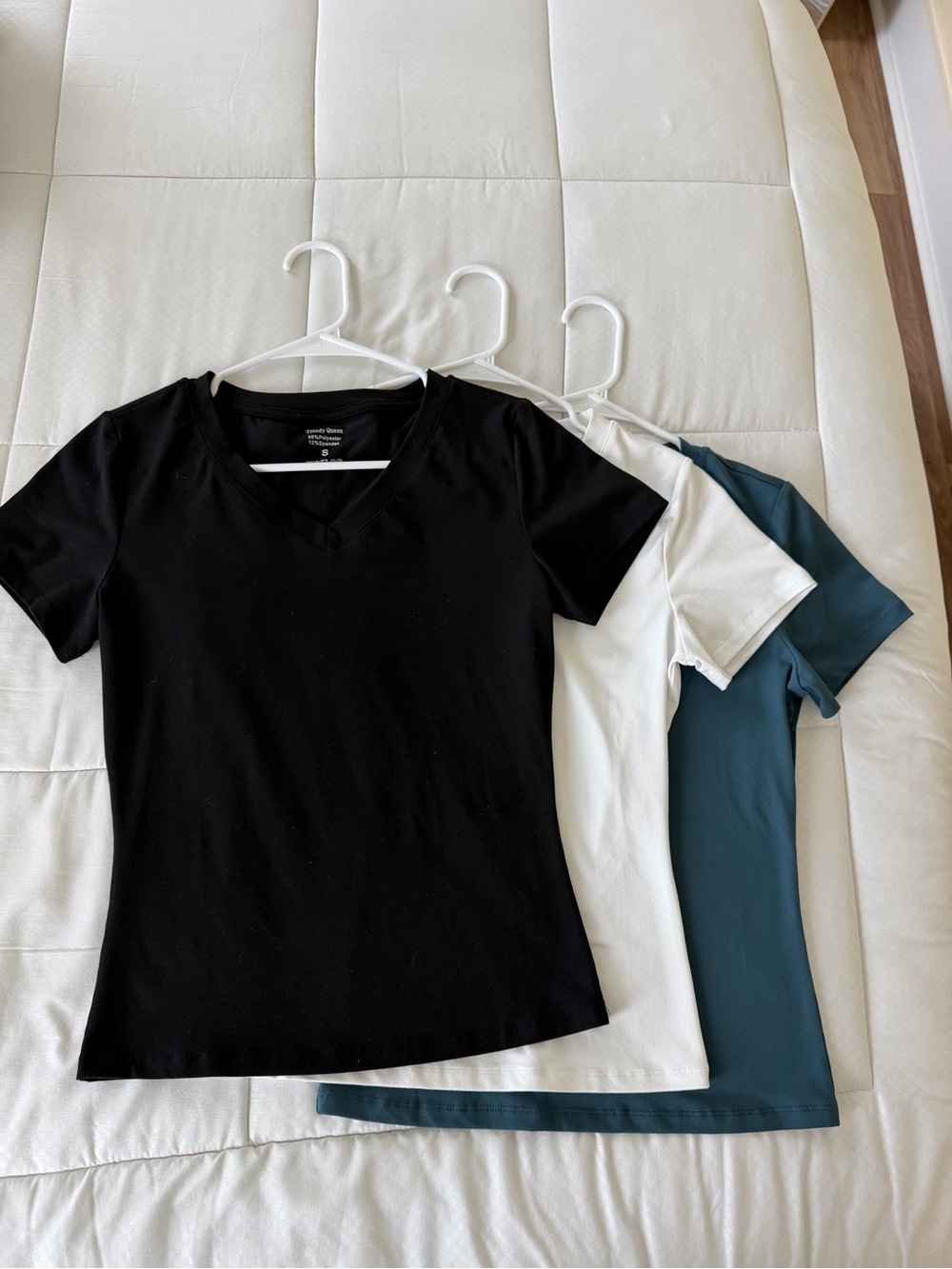 Classic V-Neck Short Sleeve Tee — Black, White & Teal
